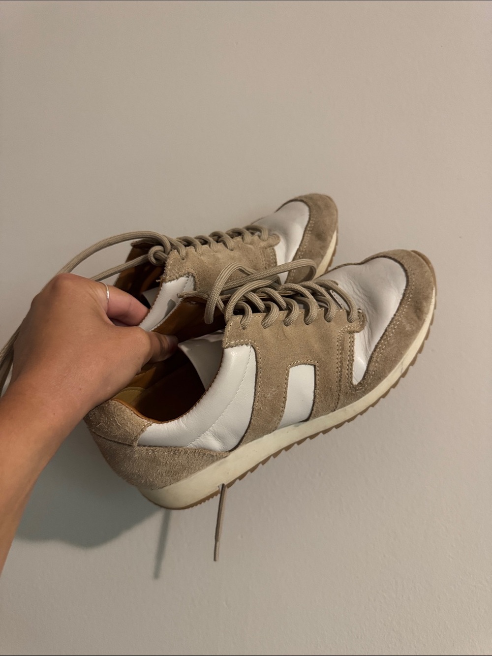 ABLE Women’s Beige and White Suede Sneakers
